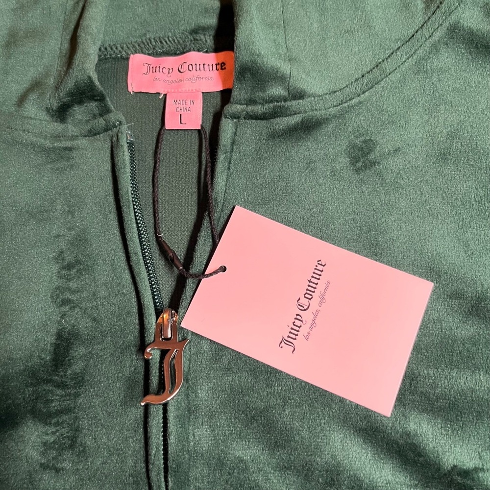 Juicy Couture Pine Green Velour Tracksuit Y2K McBling Hoodie & Pants Set Large‎ - Picture 5 of 7